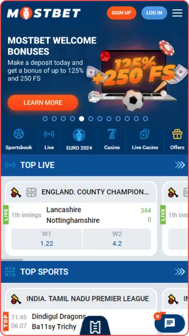 Mostbet ایپ کا اسکرین شاٹ بونس